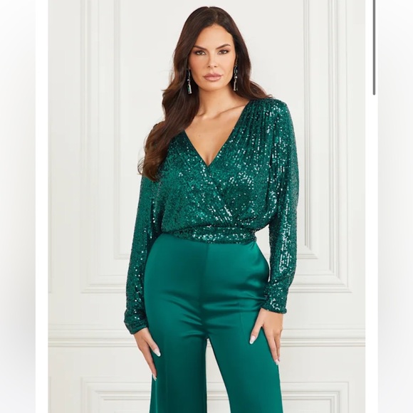 Marciano Emerald Green Sequins Top - Size M - Picture 2 of 9